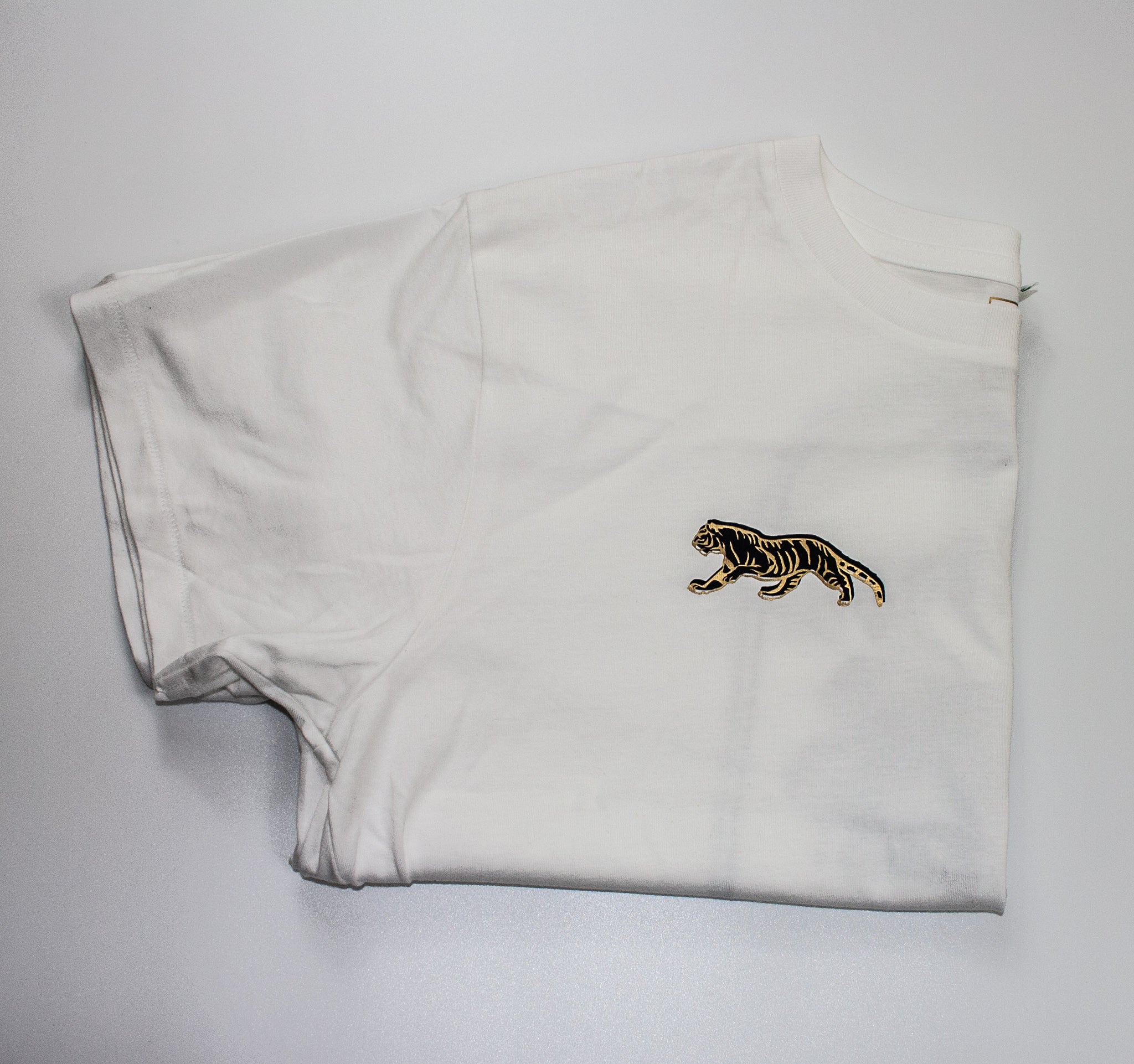 White Tiger T-shirt with Black and Gold Design