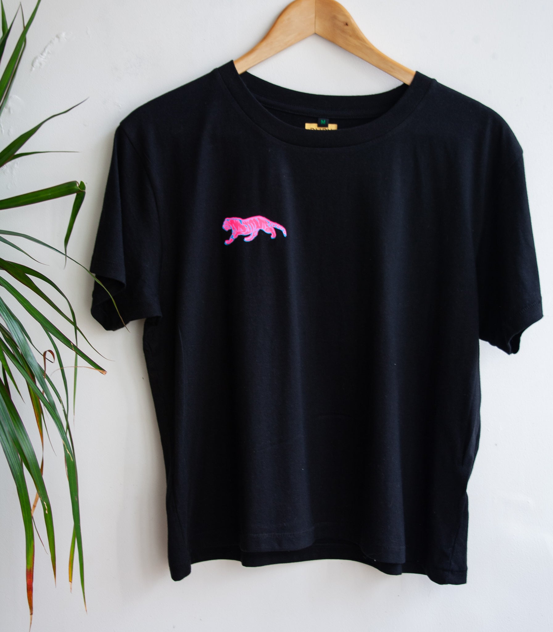 Black T-shirt with Pink and Blue Tiger Design