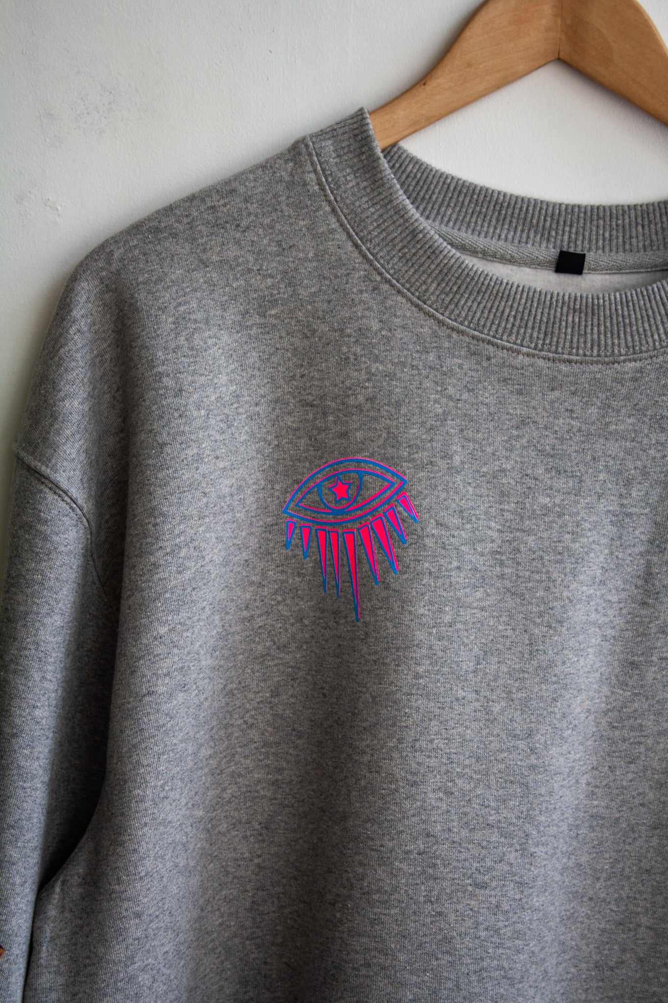 Grey Sweater with Pink and Blue Eye design