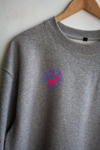 Grey Sweater with Pink and Blue Eye design