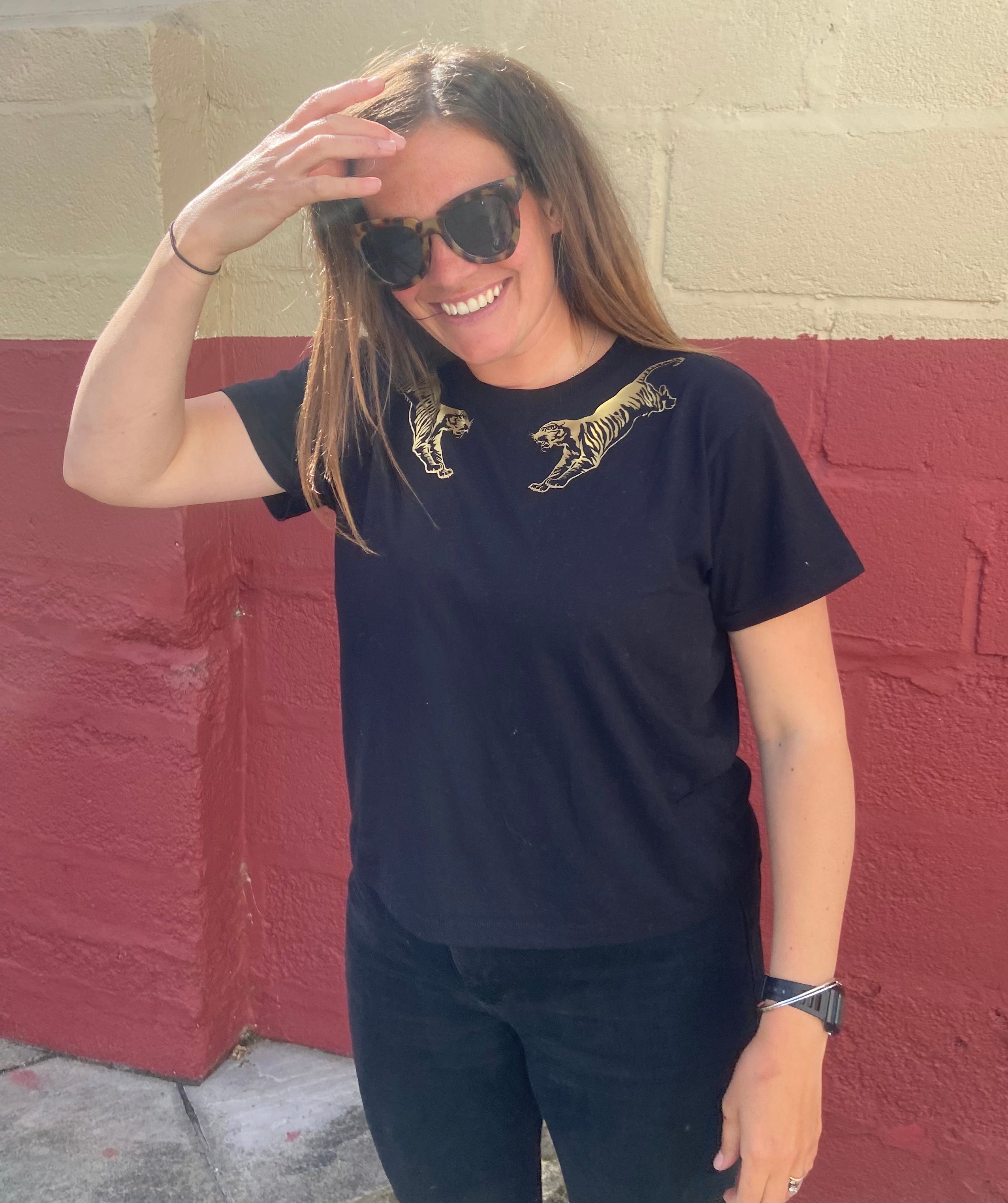 Black T-shirt with  Gold flying Tigers