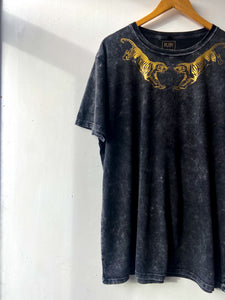 Long Length Acid wash T-shirt with gold tigers