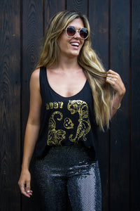 Black vest with gold circling tigers